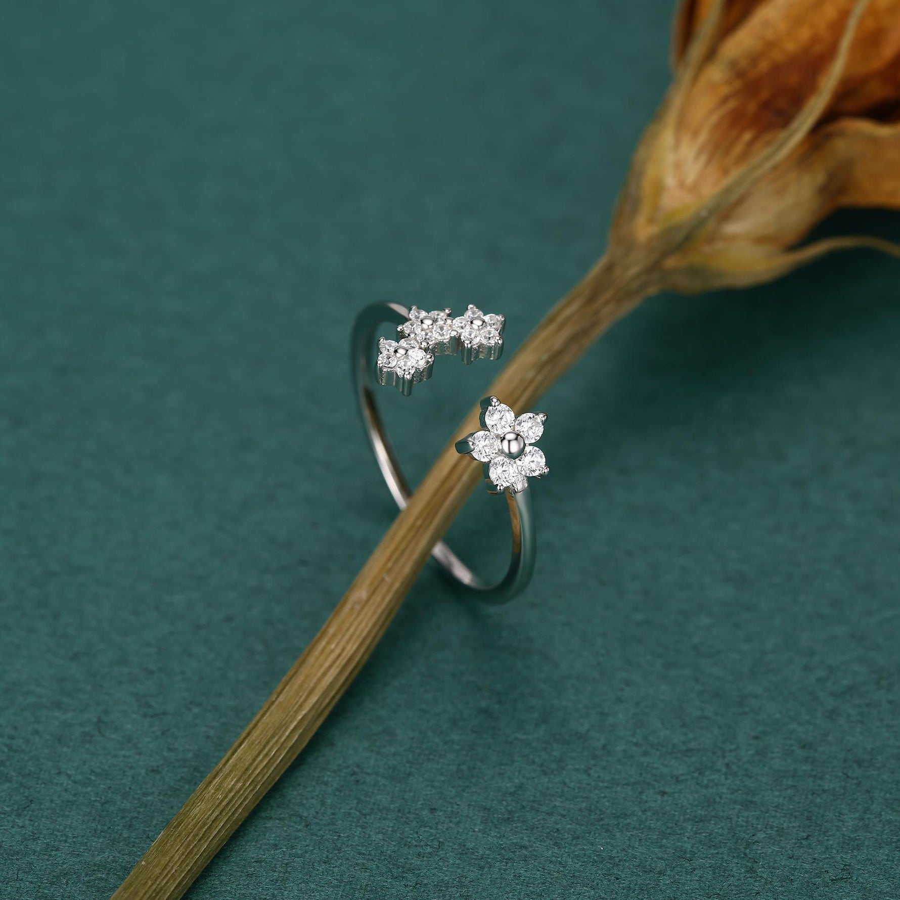 CZ Forget-Me-Not Flower Bouquet Open Ring