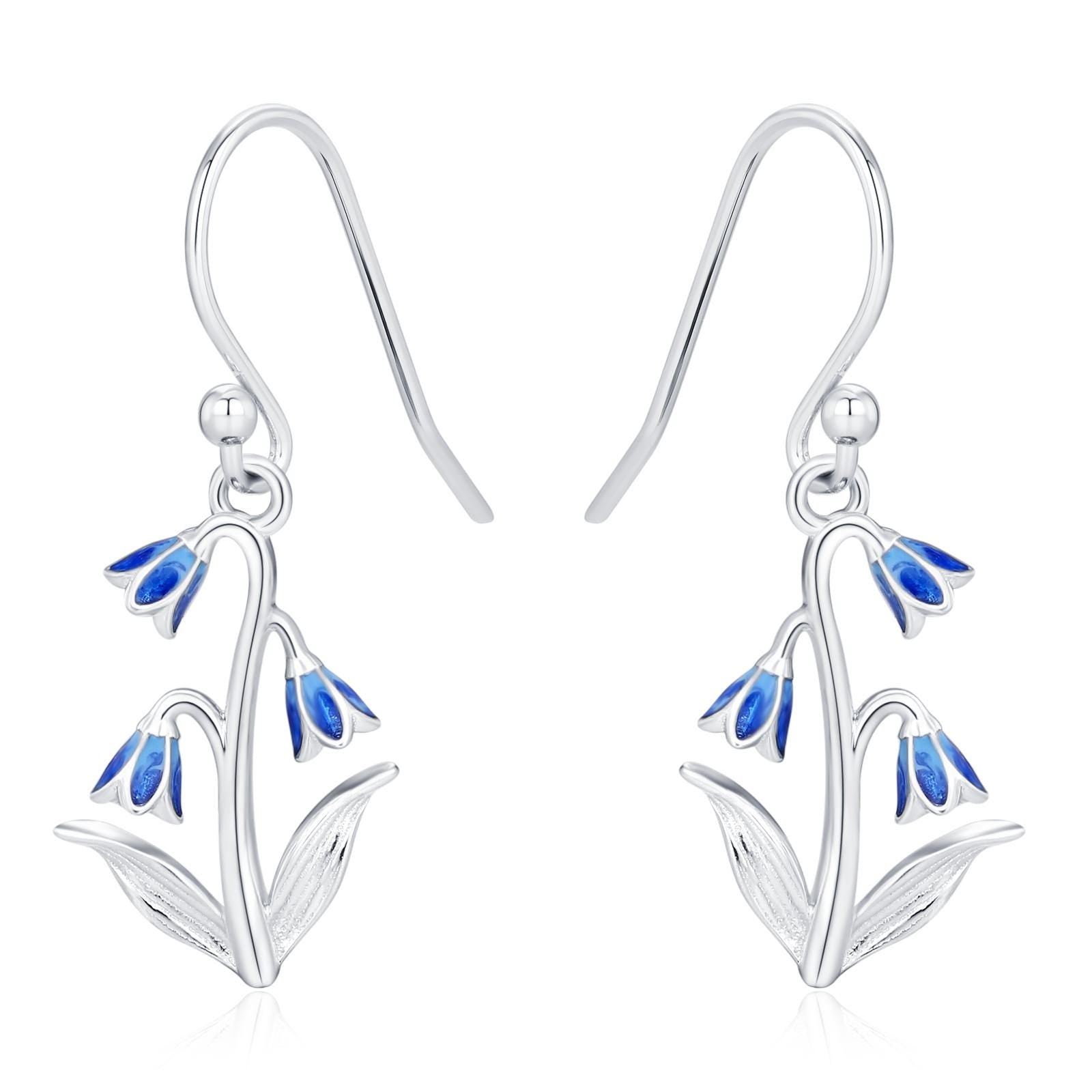 Sterling Silver Bluebell Flower Hook Earrings