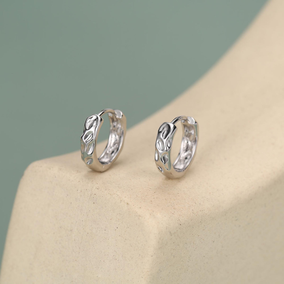 Sterling Silver Organic Molten 10mm Huggie Hoop Earrings