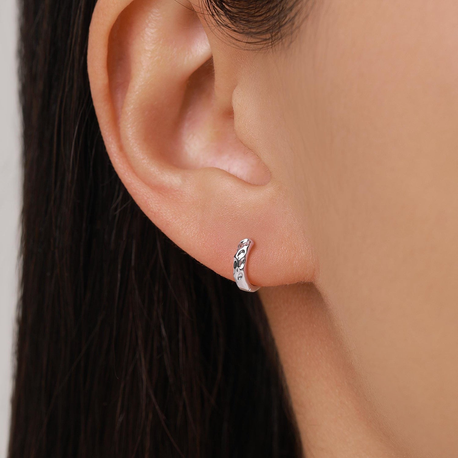 Sterling Silver Organic Molten 10mm Huggie Hoop Earrings
