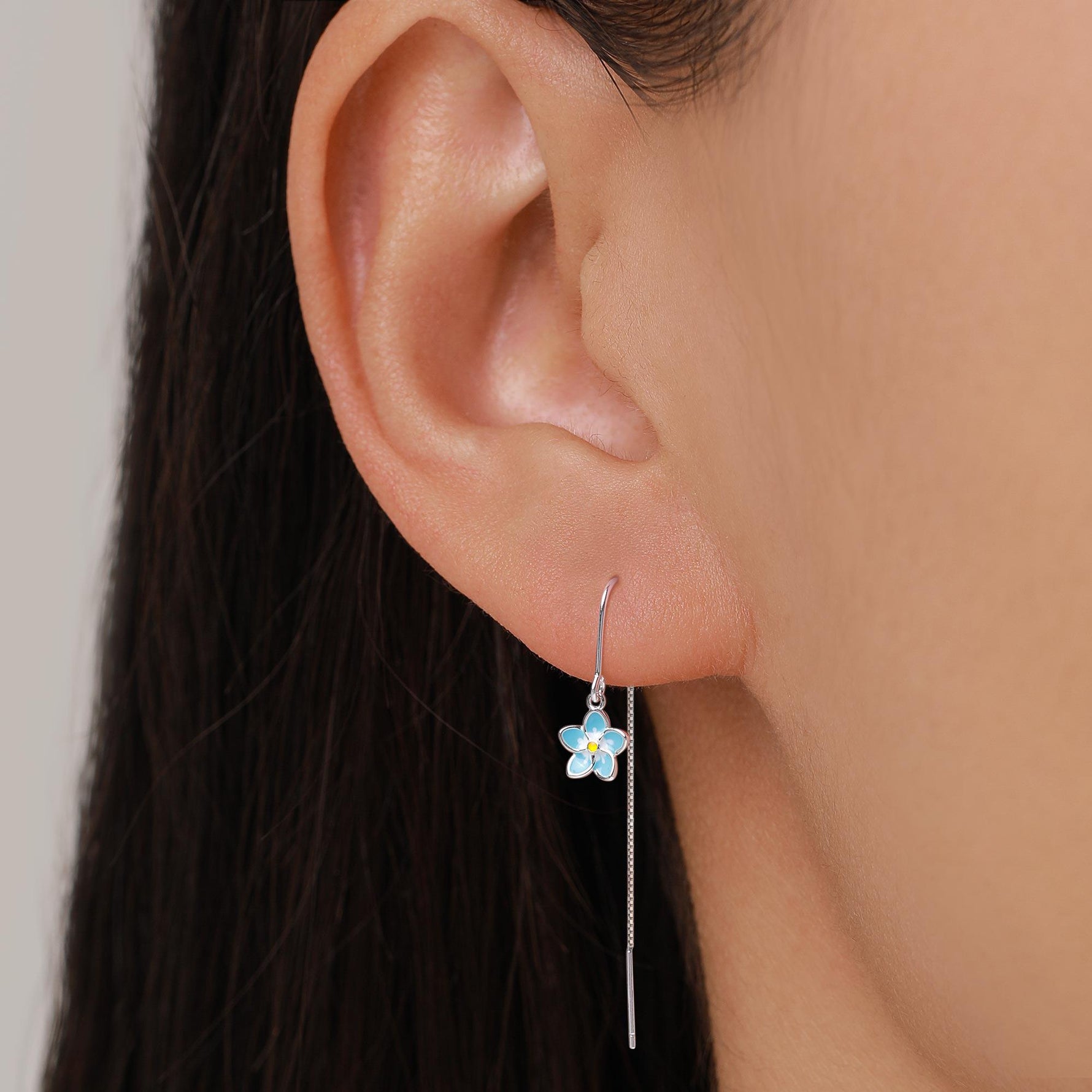 Sterling Silver Forget Me Not Flower Threader Earrings