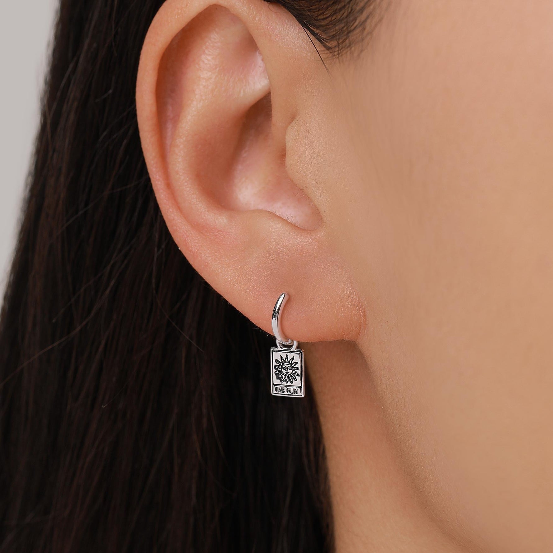 Sterling Silver Tarot Card Charm Huggie Hoop Earrings