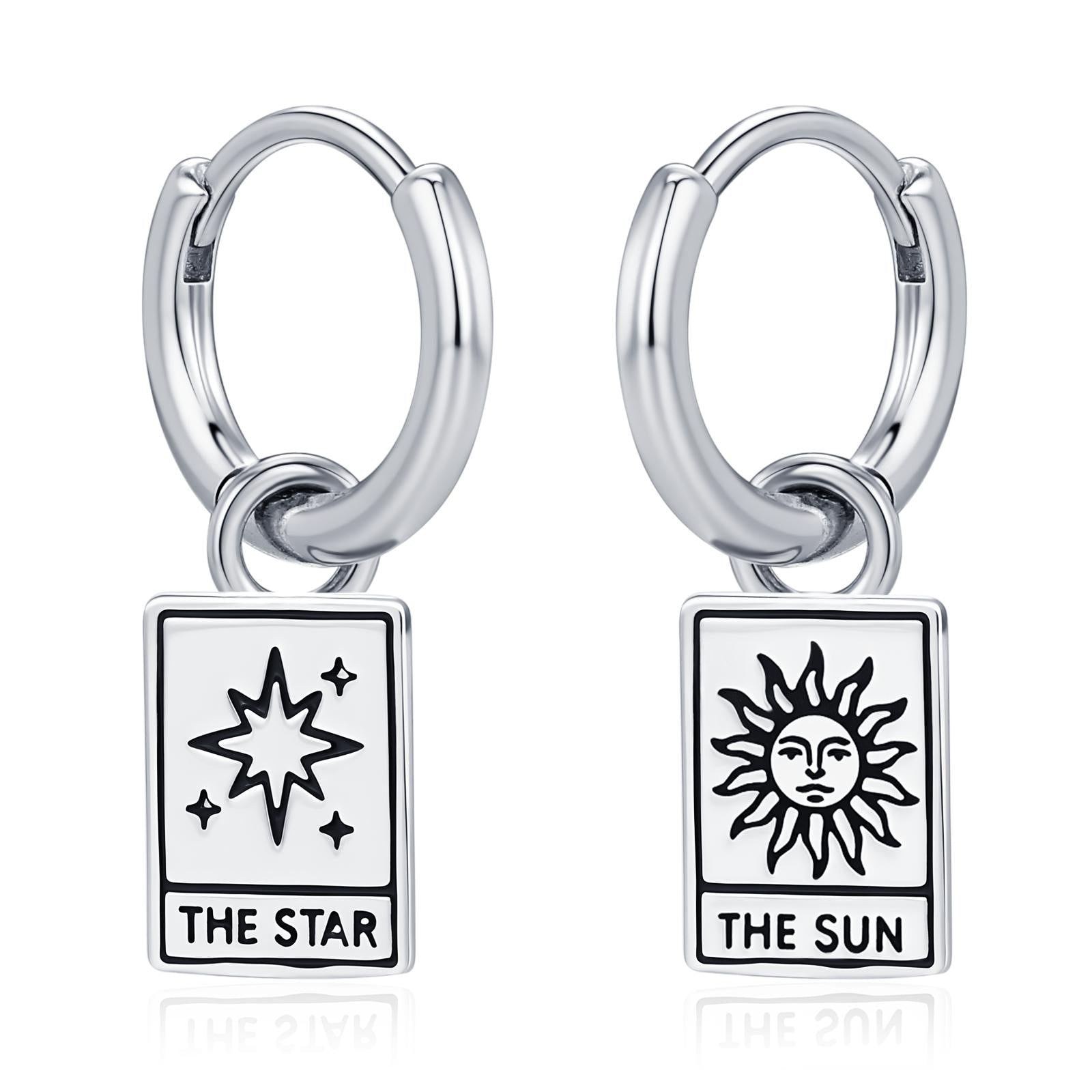 Sterling Silver Tarot Card Charm Huggie Hoop Earrings