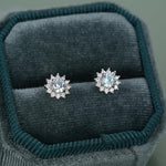 Sterling Silver Aquamarine Blue CZ Flower Stud Earrings