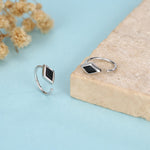 Sterling Silver Black Rhombus CZ Open Hoop Earrings