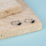 Sterling Silver Black Rhombus CZ Open Hoop Earrings
