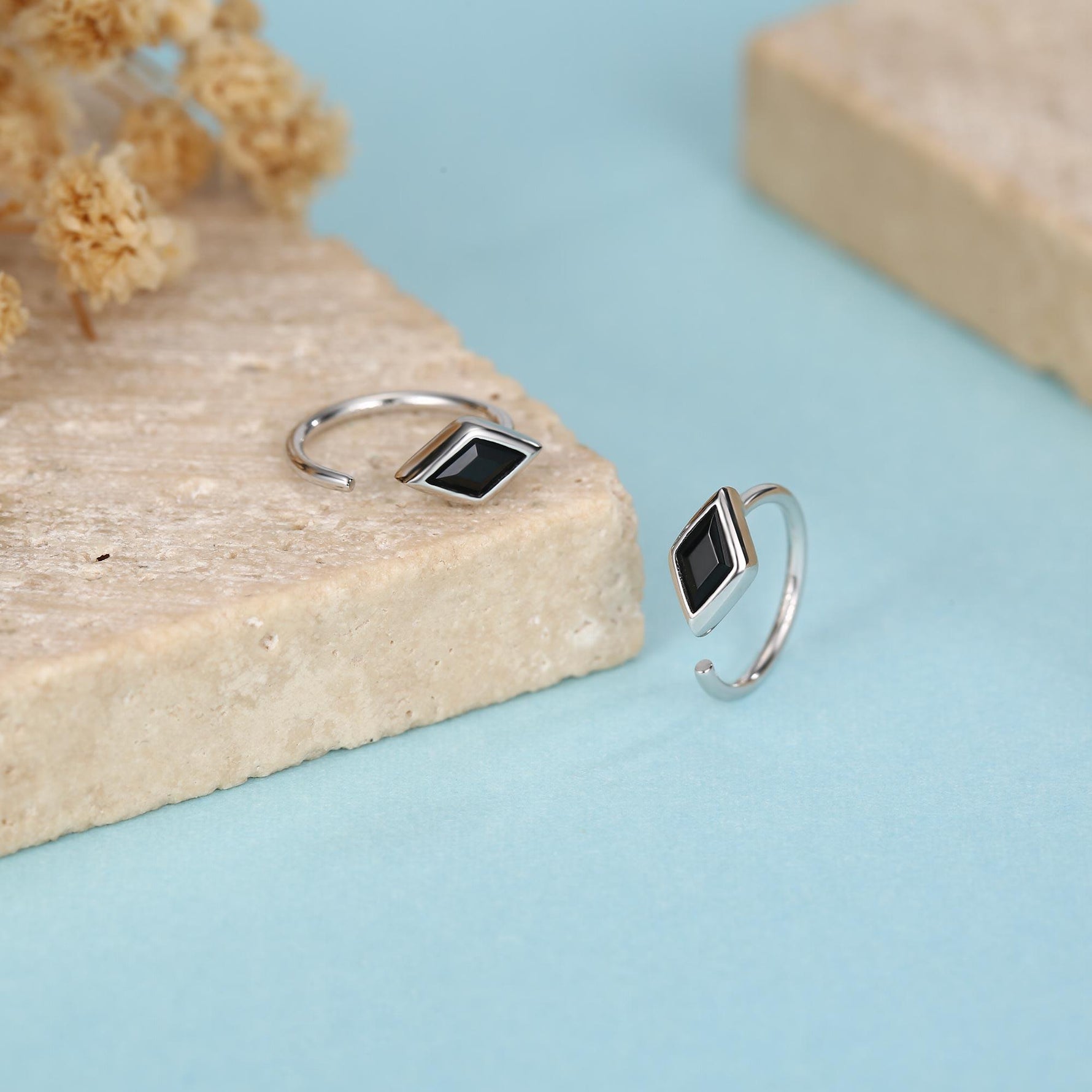 Sterling Silver Black Rhombus CZ Open Hoop Earrings