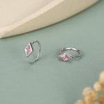 Sterling Silver Pink Crystal Diamond Open Hoop Earrings