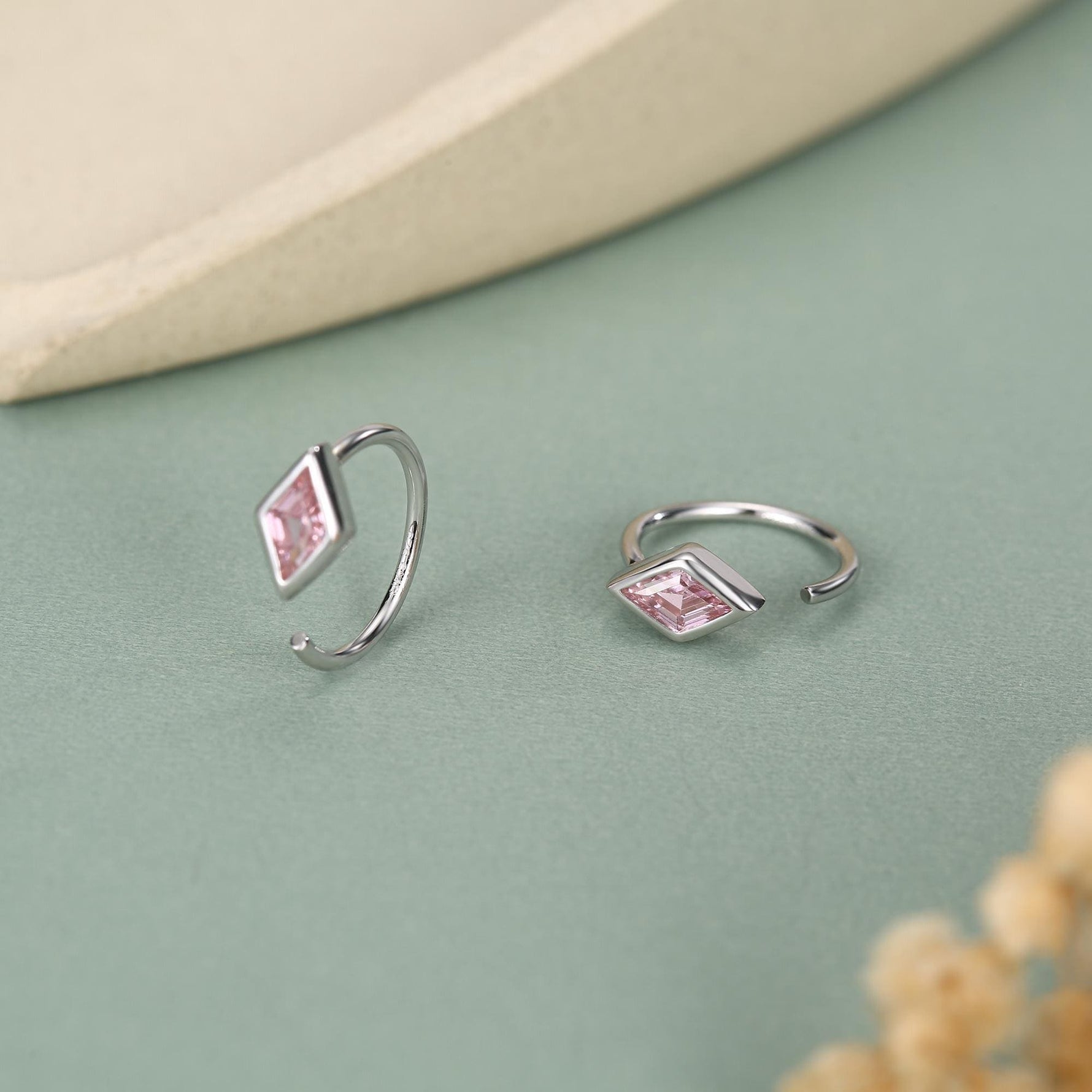 Sterling Silver Pink Crystal Diamond Open Hoop Earrings