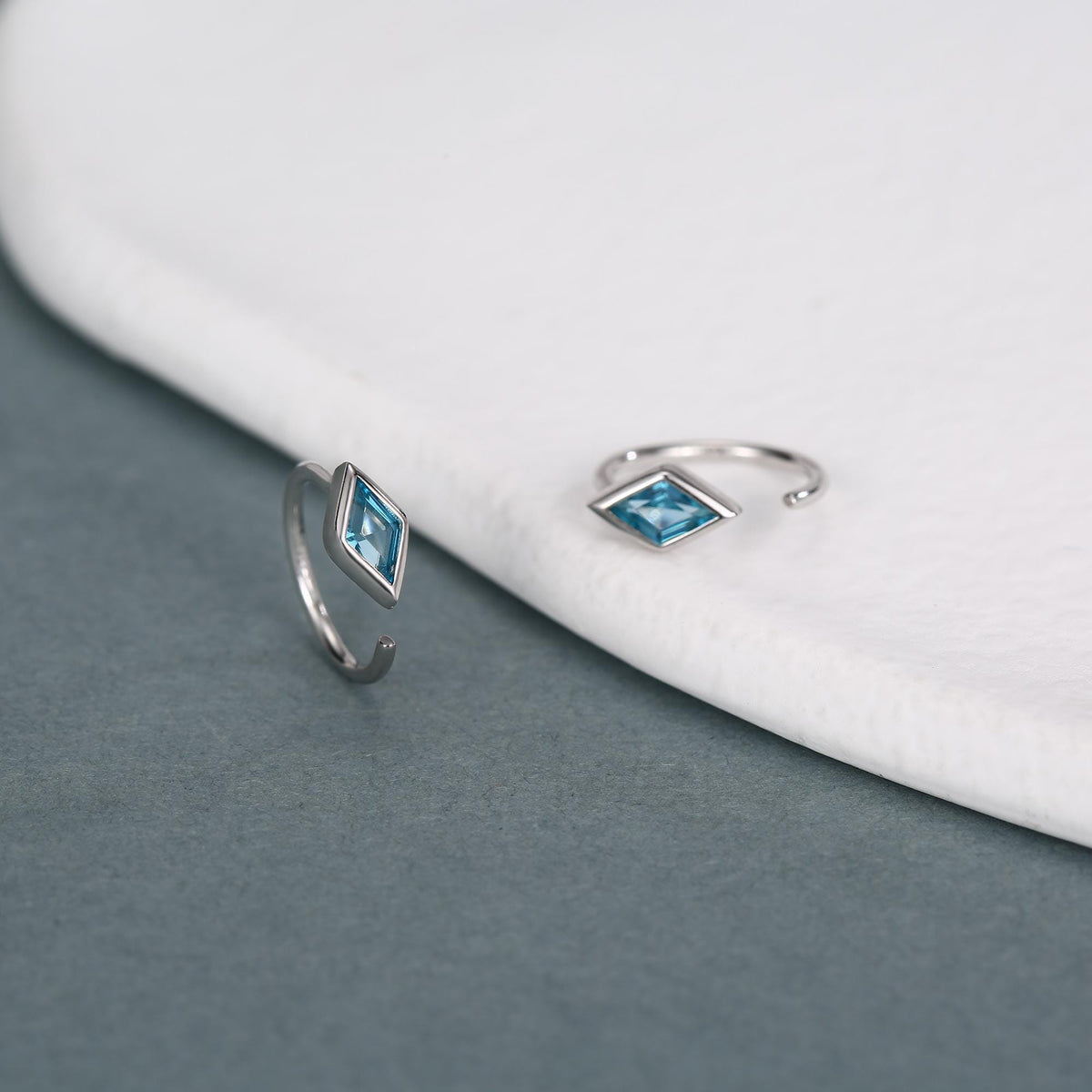 Sterling Silver Blue Crystal Diamond Open Hoop Earrings