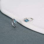 Sterling Silver Blue Crystal Diamond Open Hoop Earrings