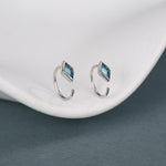 Sterling Silver Blue Crystal Diamond Open Hoop Earrings