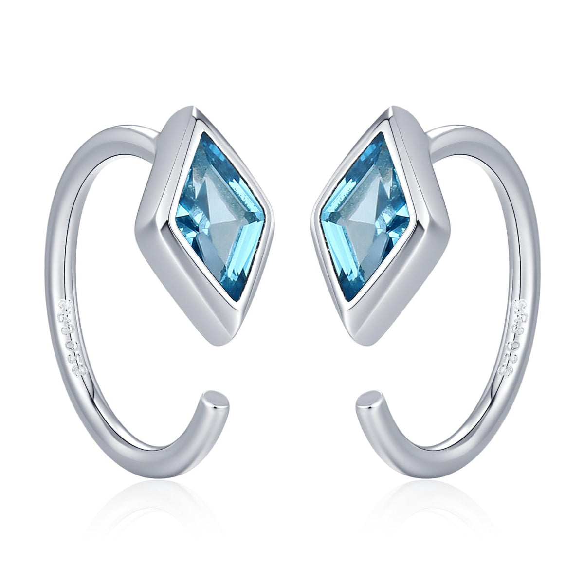 Sterling Silver Blue Crystal Diamond Open Hoop Earrings