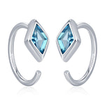 Sterling Silver Blue Crystal Diamond Open Hoop Earrings