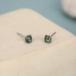 Sterling Silver Moss Agate Round Stud Earrings