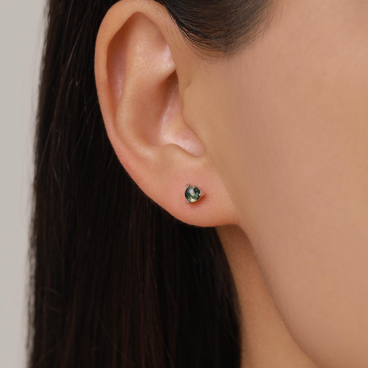 Sterling Silver Moss Agate 16G Flat Back Earrings