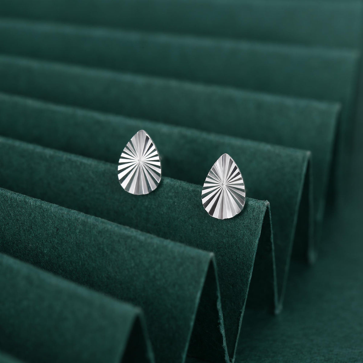 Sterling Silver Sunburst Teardrop 16G Flat Back Earrings