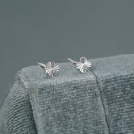 Sterling Silver Sunburst Quatrefoil Flower Stud Earrings