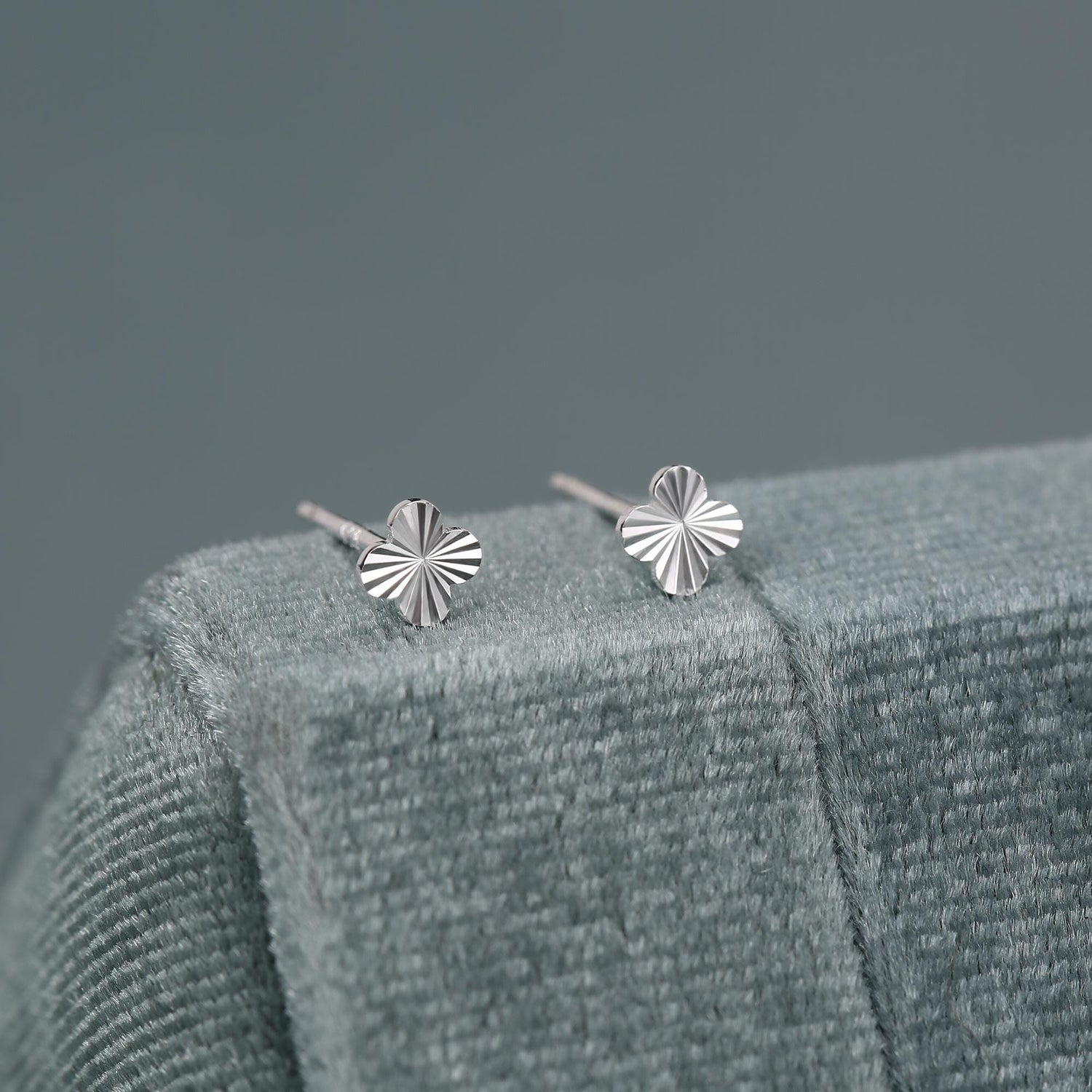 Sterling Silver Sunburst Quatrefoil Flower Stud Earrings