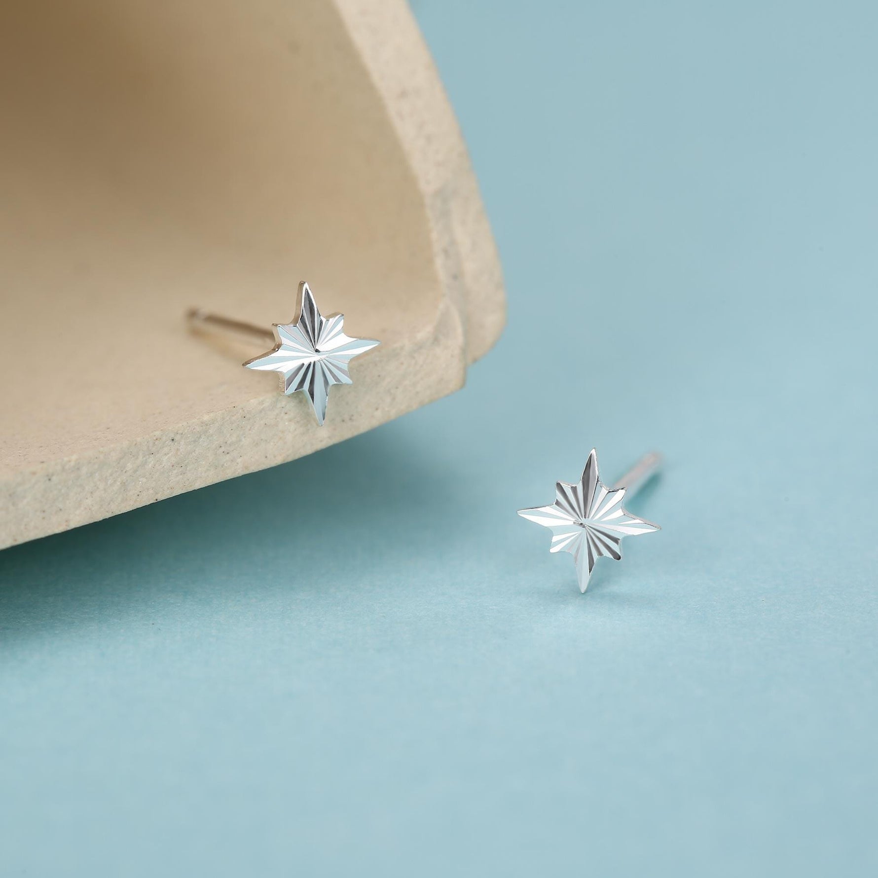 Sterling Silver Sunburst North Star Stud Earrings