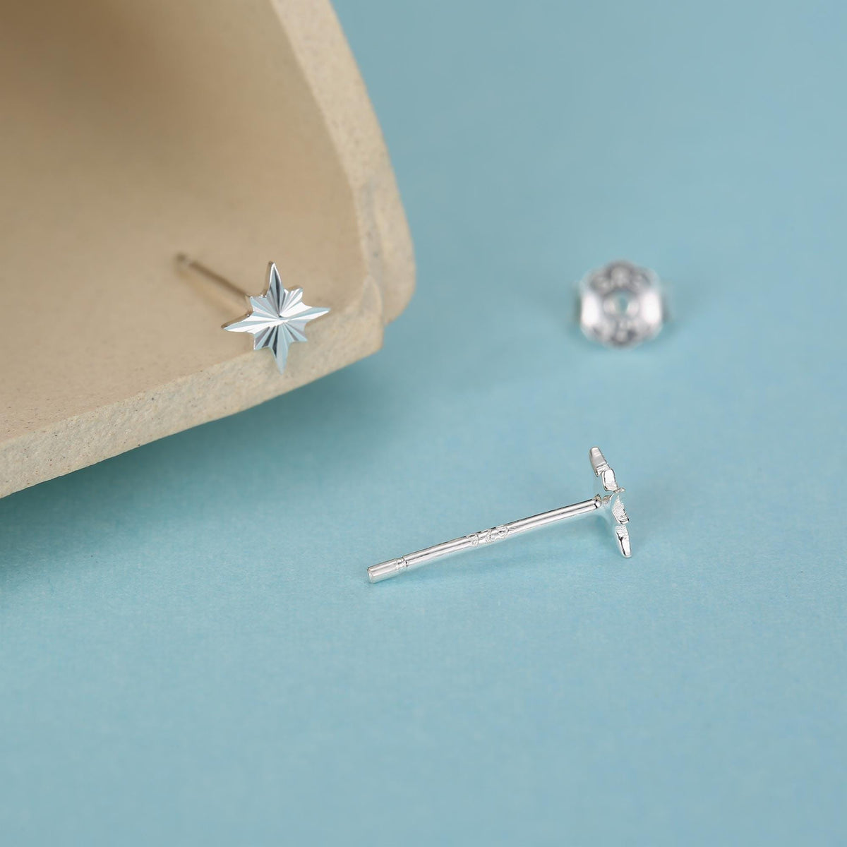 Sterling Silver Sunburst North Star Stud Earrings