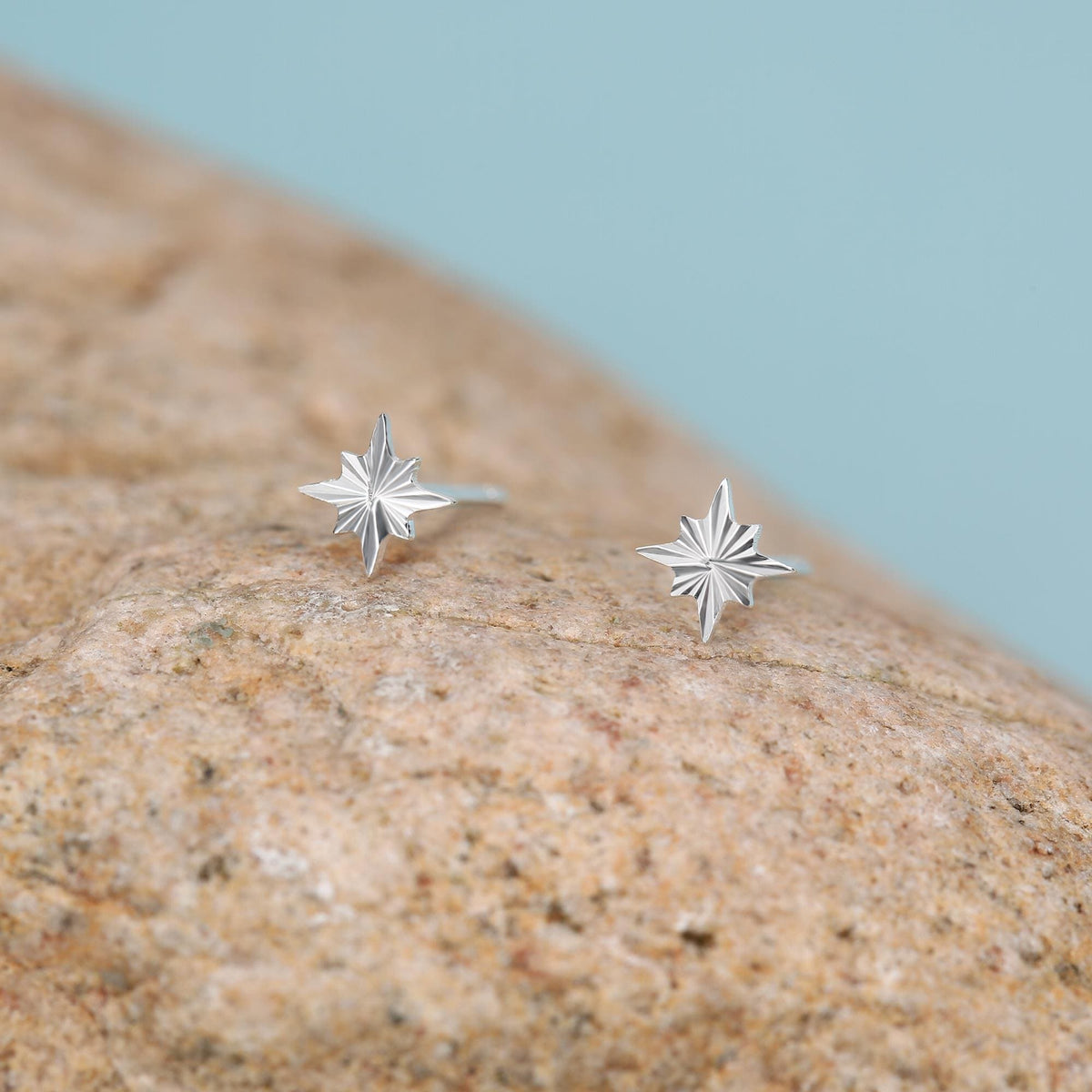 Sterling Silver Sunburst Star 16G Flat Back Earrings