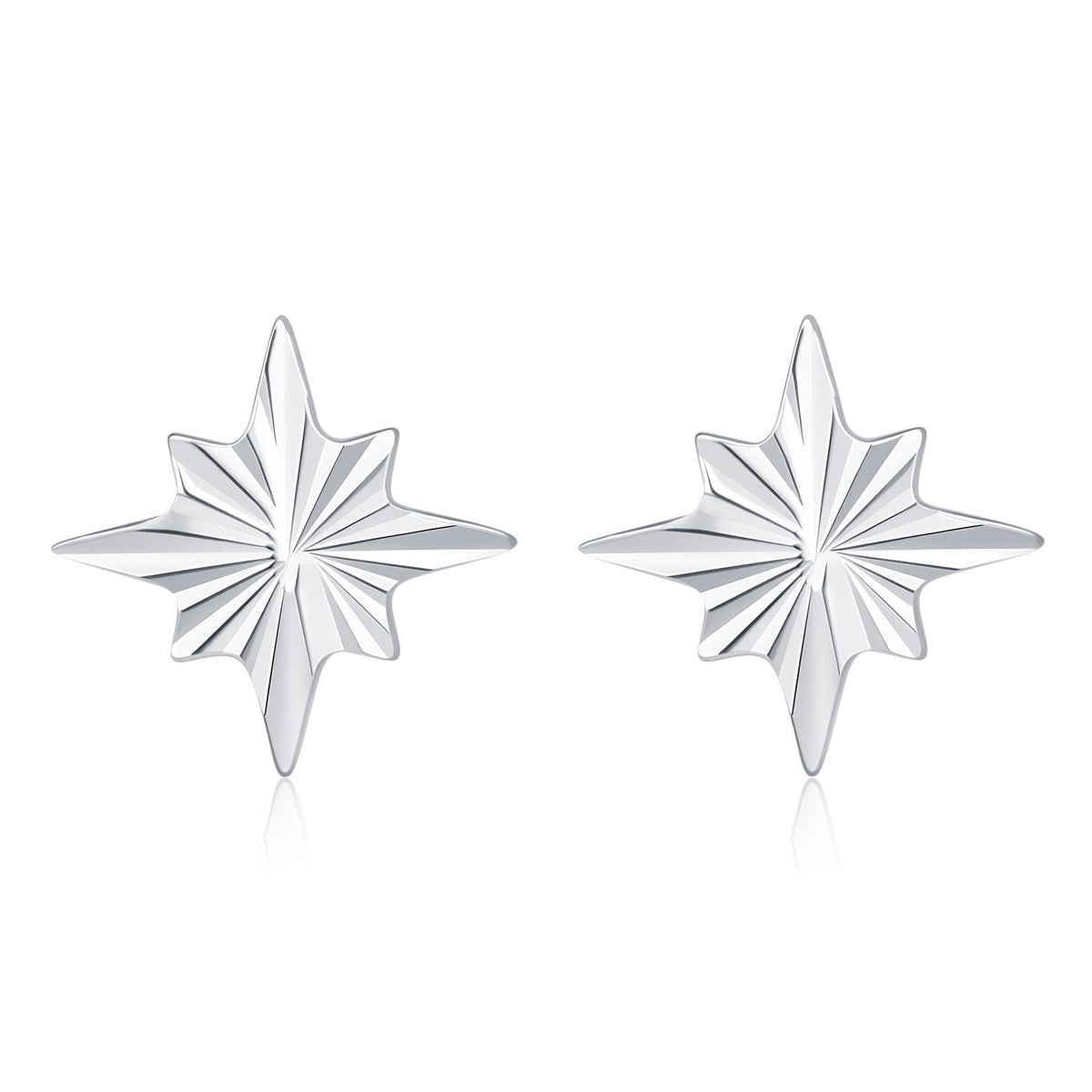Sterling Silver Sunburst Star 16G Flat Back Earrings