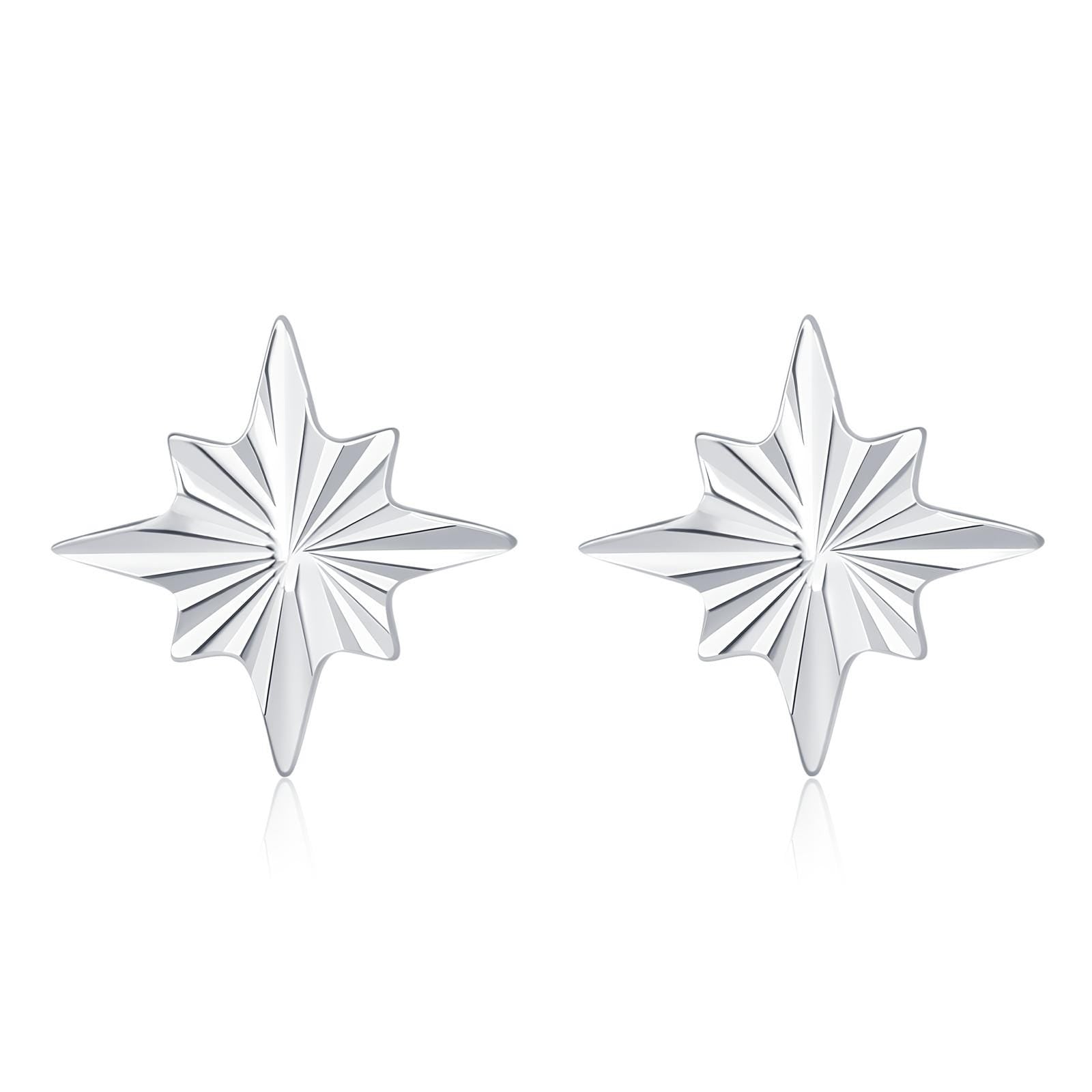 Sterling Silver Sunburst Star 16G Flat Back Earrings