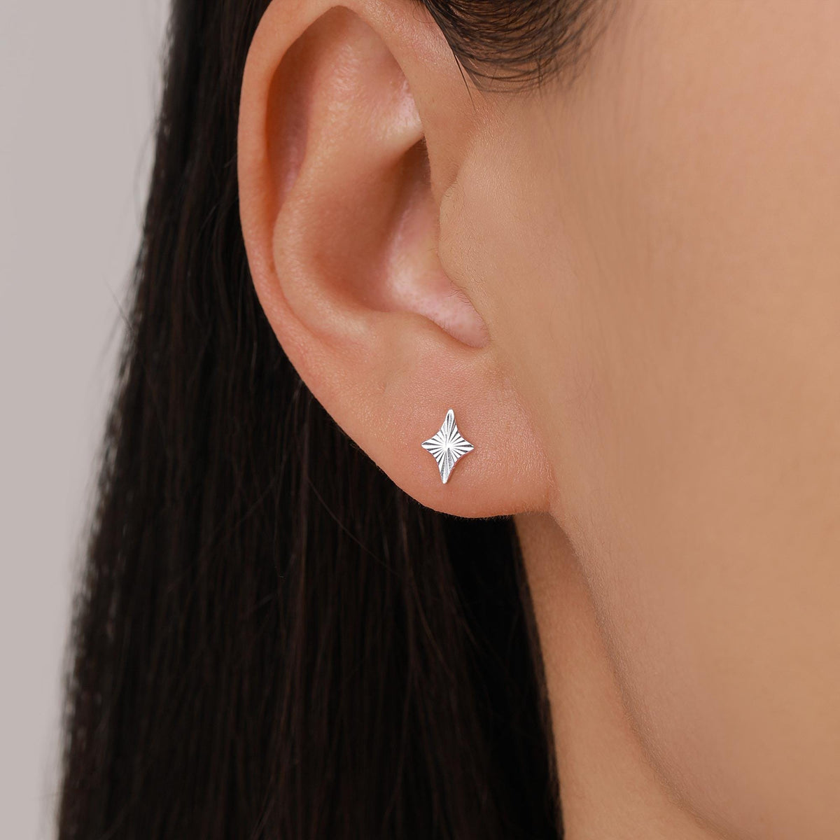 Sterling Silver Sunburst Star Rhombus Stud Earrings