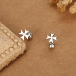Sterling Silver Maltese Cross 18G Screw Back Earrings with Ball Backs