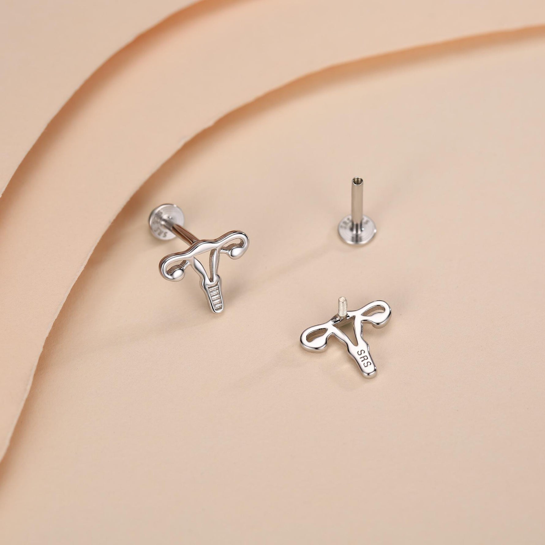 Sterling Silver Female Anatomy 16G Flat Back Earrings