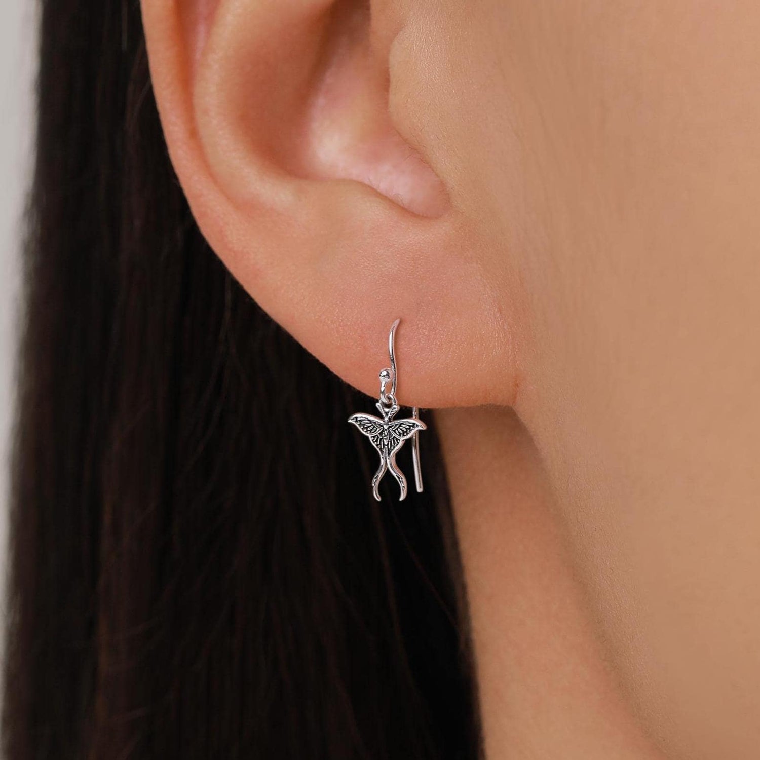Oxidised Sterling Silver Luna Moth Hook Earrings