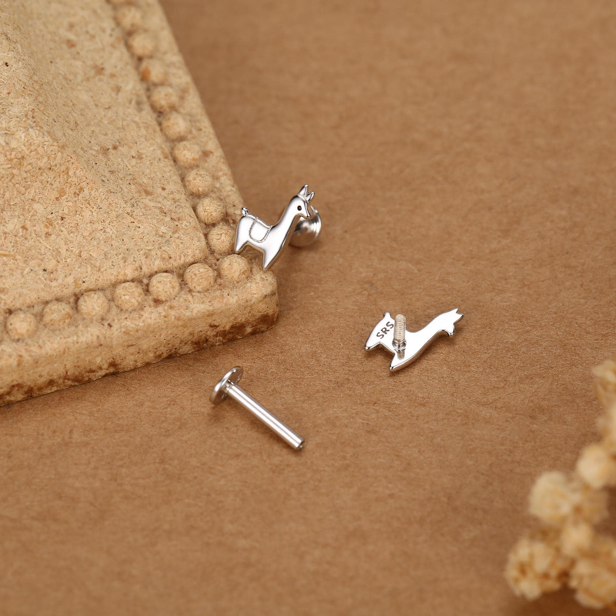 Sterling Silver Alpaca 16G Flat Back Earrings, Animal Earrings