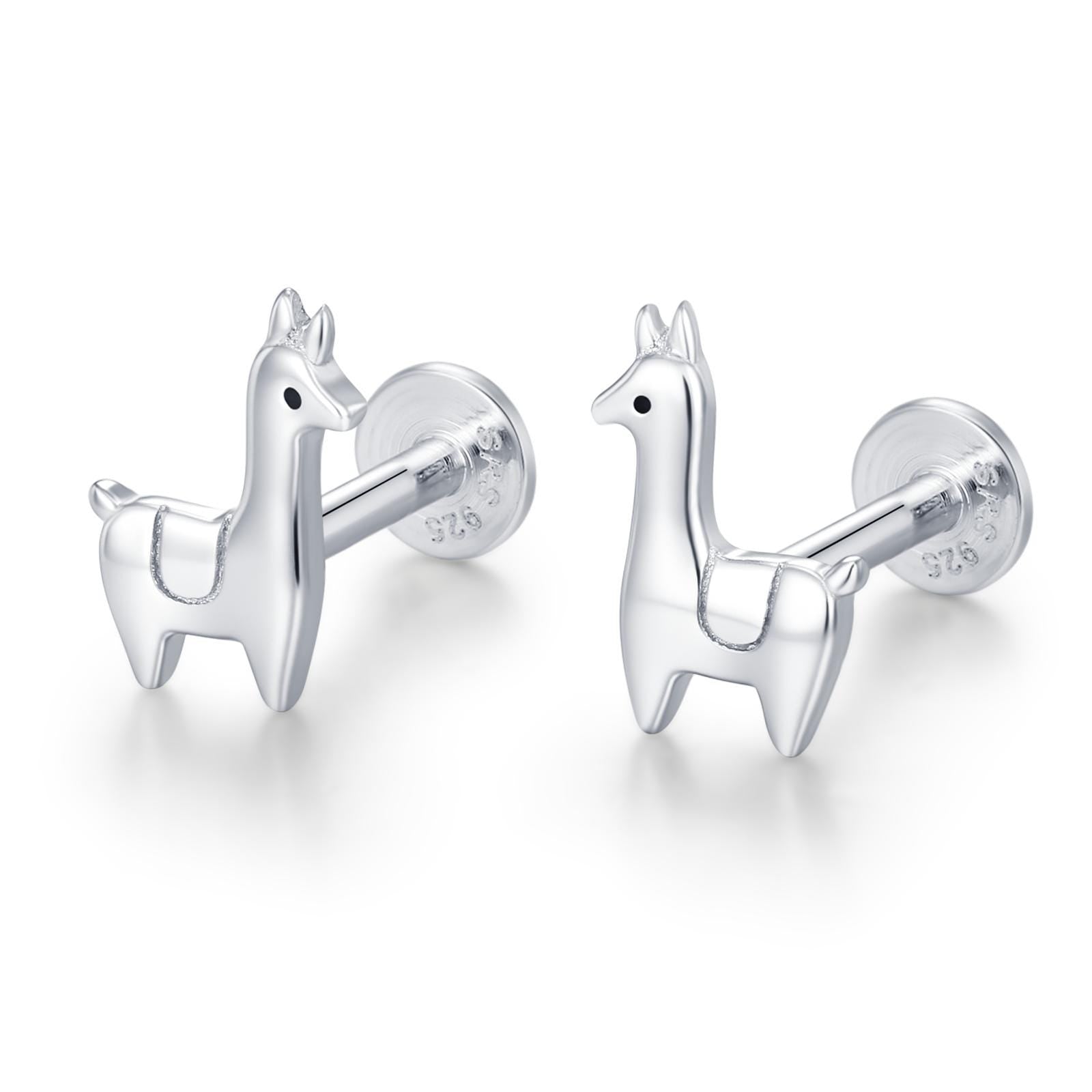 Sterling Silver Alpaca 16G Flat Back Earrings, Animal Earrings