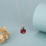 Sterling Silver Genuine Garnet Teardrop Necklace