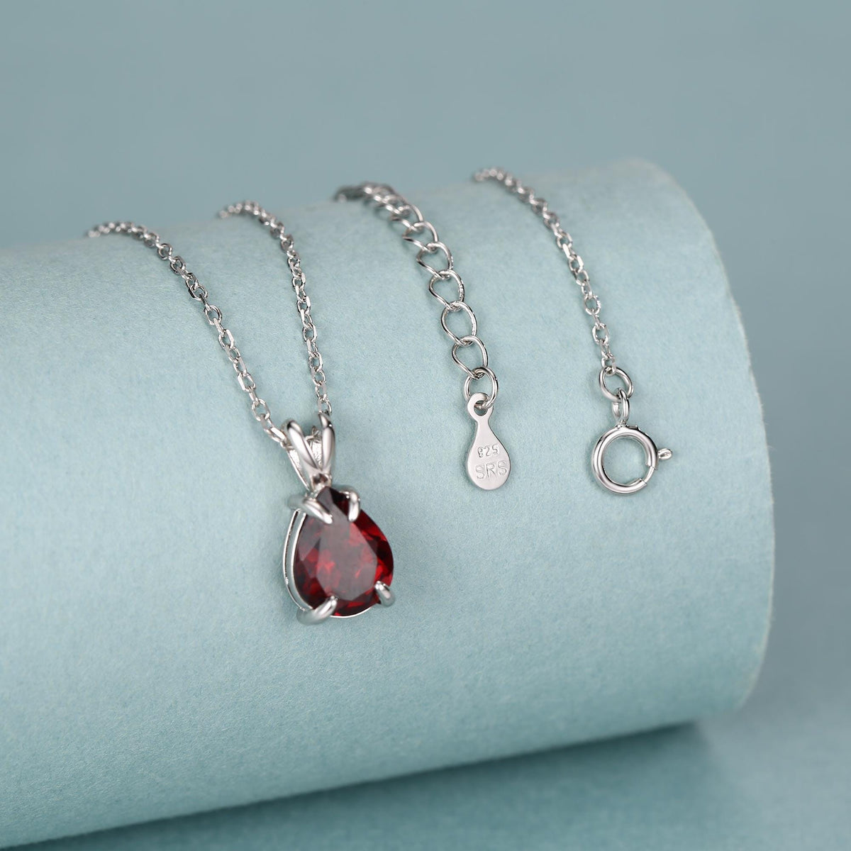 Sterling Silver Genuine Garnet Teardrop Necklace
