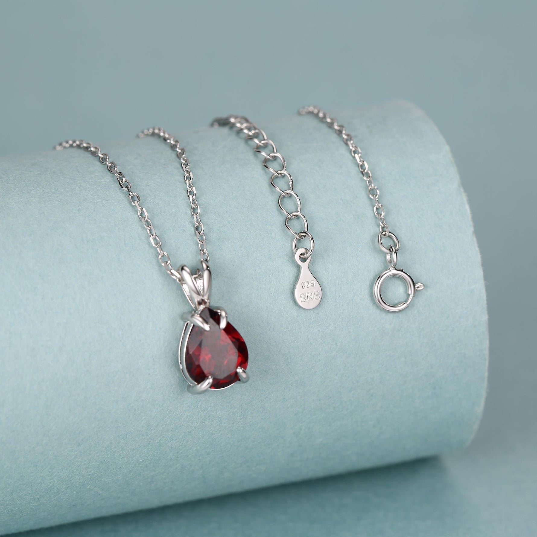 Sterling Silver Genuine Garnet Teardrop Necklace
