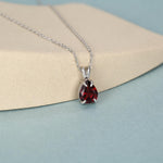 Sterling Silver Genuine Garnet Teardrop Necklace