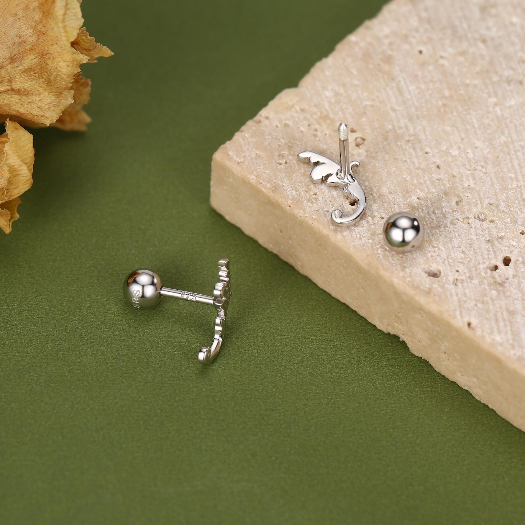 Sterling Silver Baroque Swirl 18G Screw Back Earrings with Ball Backs