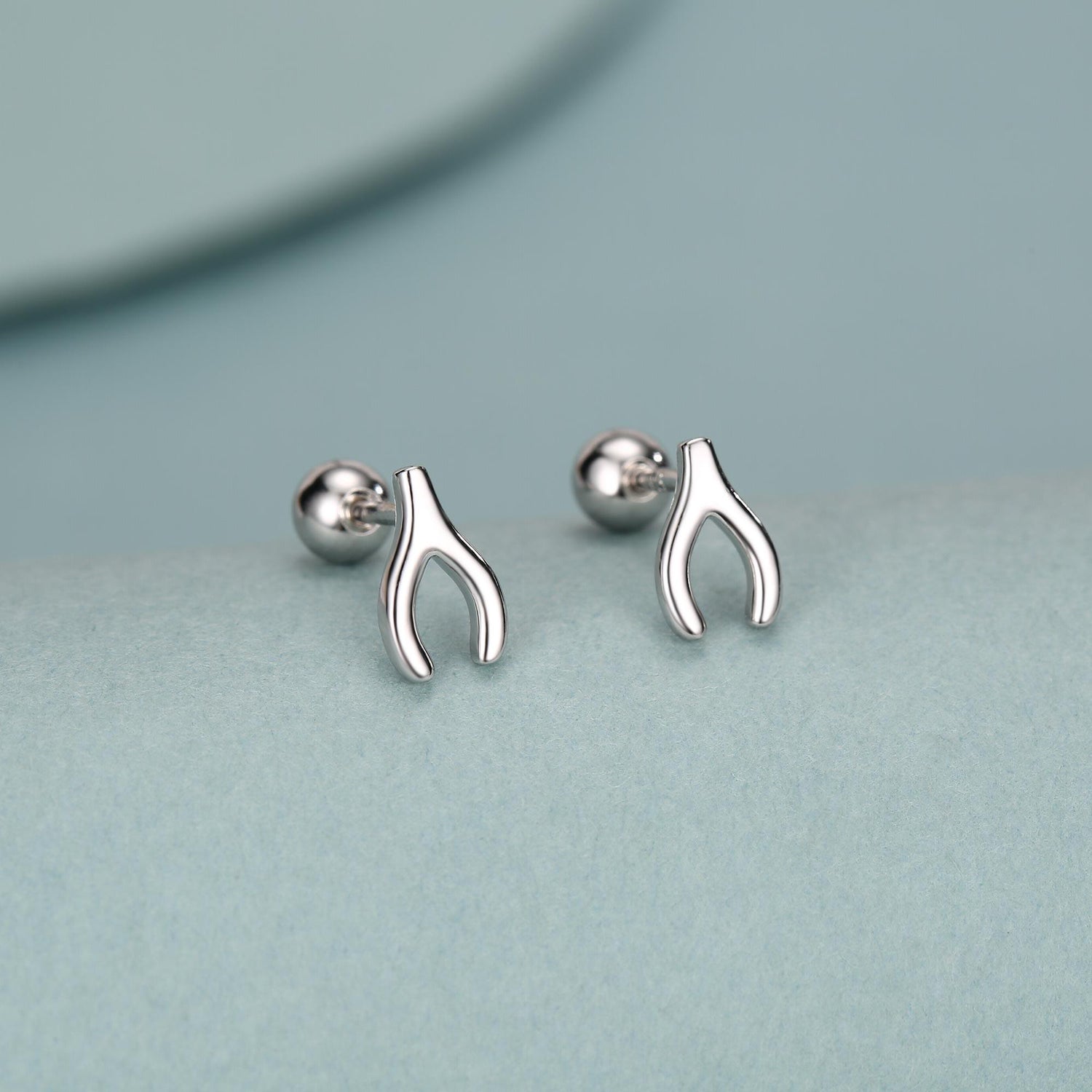 Sterling Silver Wishbone 18G Screw Back Earrings