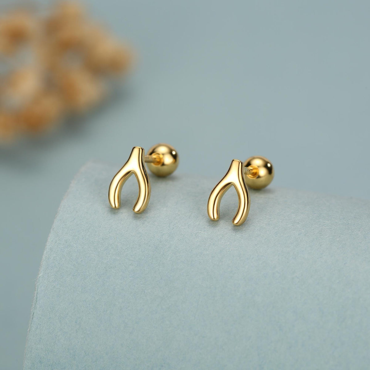 Sterling Silver Wishbone 18G Screw Back Earrings
