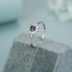 Sterling Silver Moss Agate and CZ Flower Ring