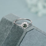 Sterling Silver Moss Agate and CZ Flower Ring