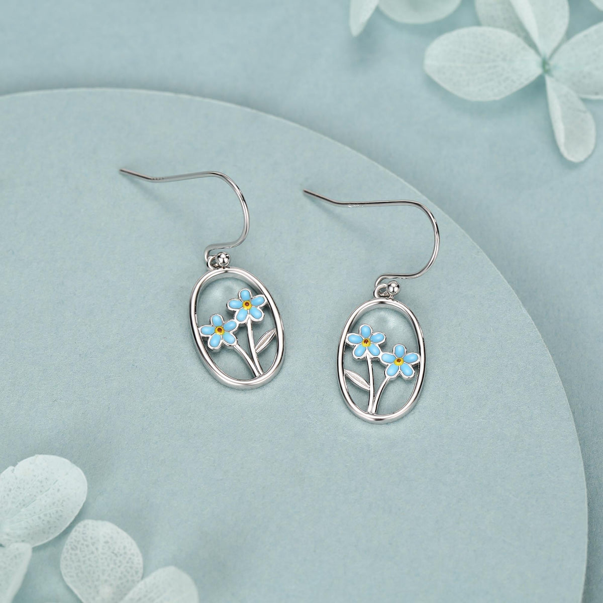 Sterling Silver Forget Me Not Hook Earrings