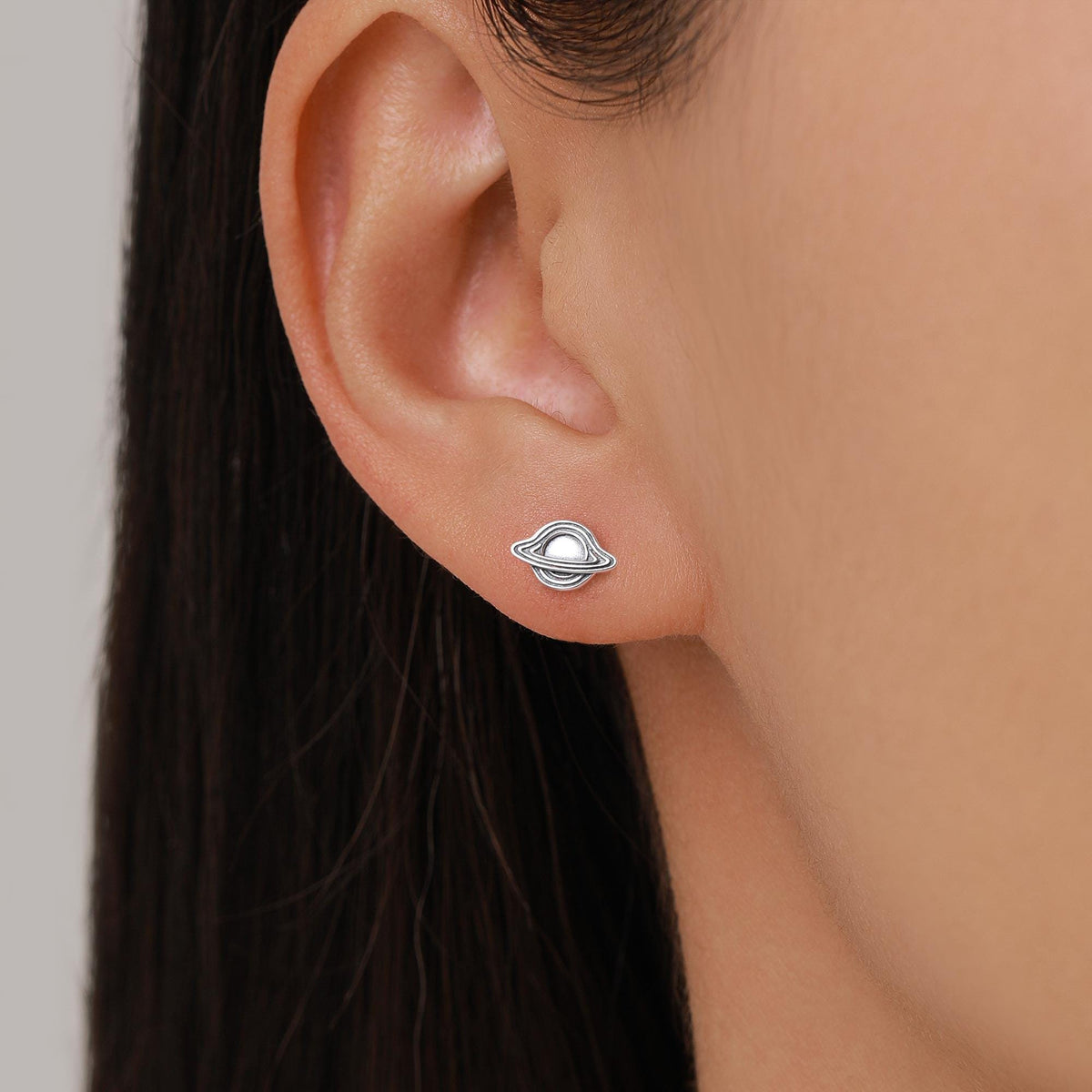 Sterling Silver Black Hole Planet Stud Earrings