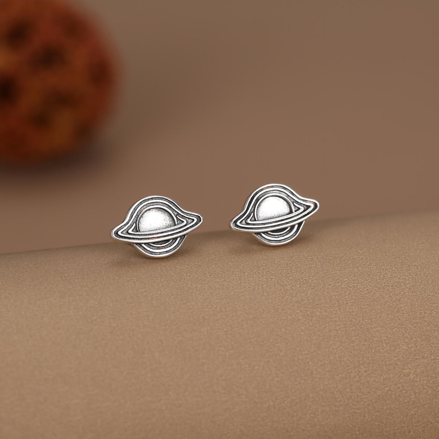 Sterling Silver Black Hole Planet Stud Earrings