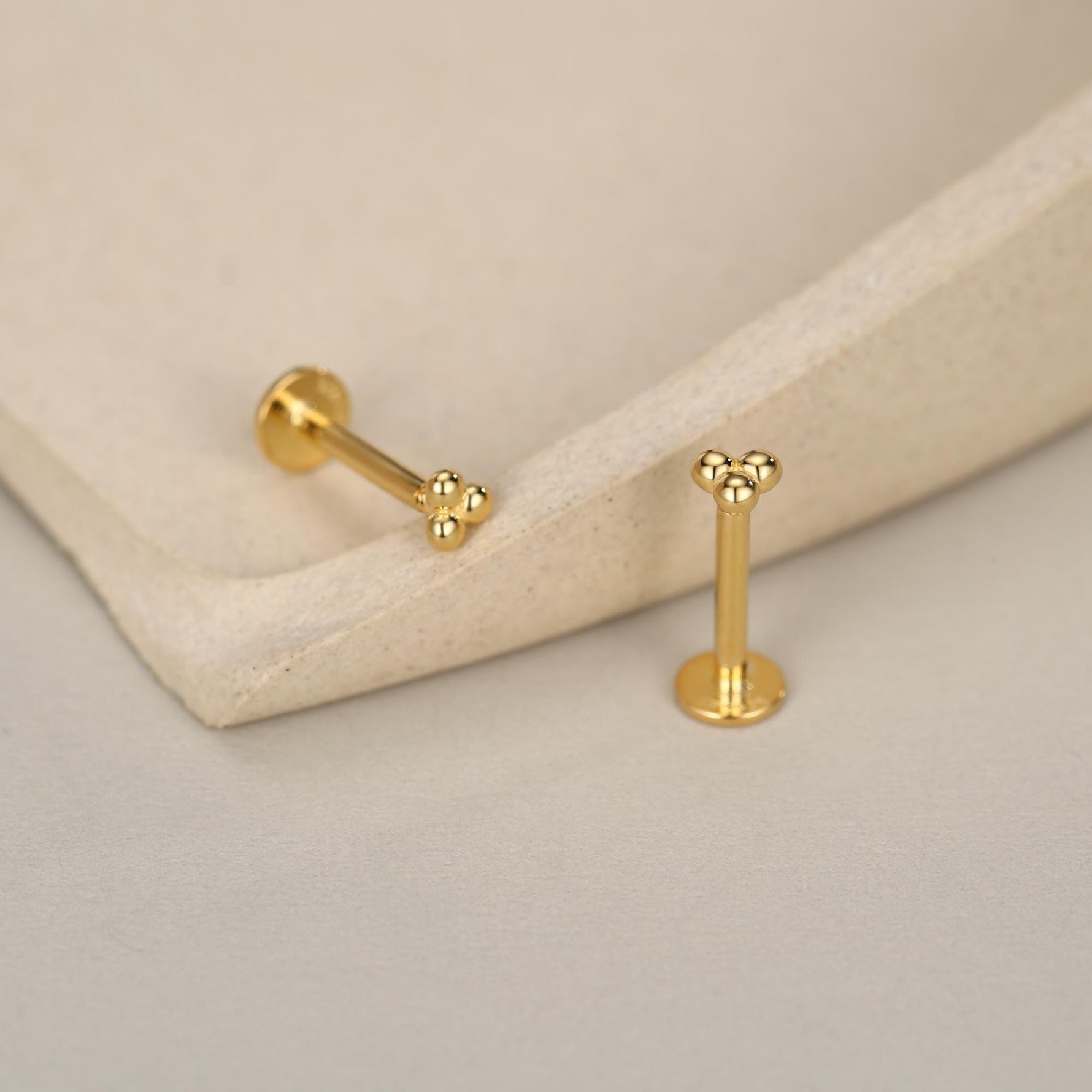 Sterling Silver Trinity Ball 16G Flat Back Earrings