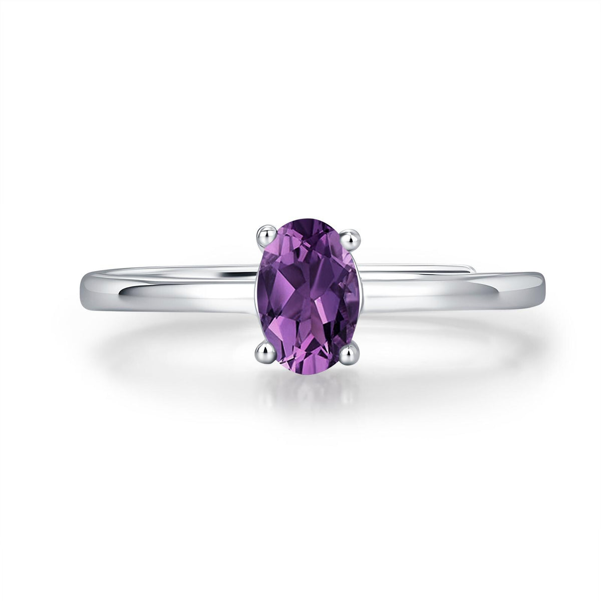 Natural Amethyst Oval Ring in Sterling Silver, 4x6mm, Prong Set Oval Cut, Adjustable Size, Genuine Amethyst Ring, February Birthstone
