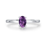 Natural Amethyst Oval Ring in Sterling Silver, 4x6mm, Prong Set Oval Cut, Adjustable Size, Genuine Amethyst Ring, February Birthstone