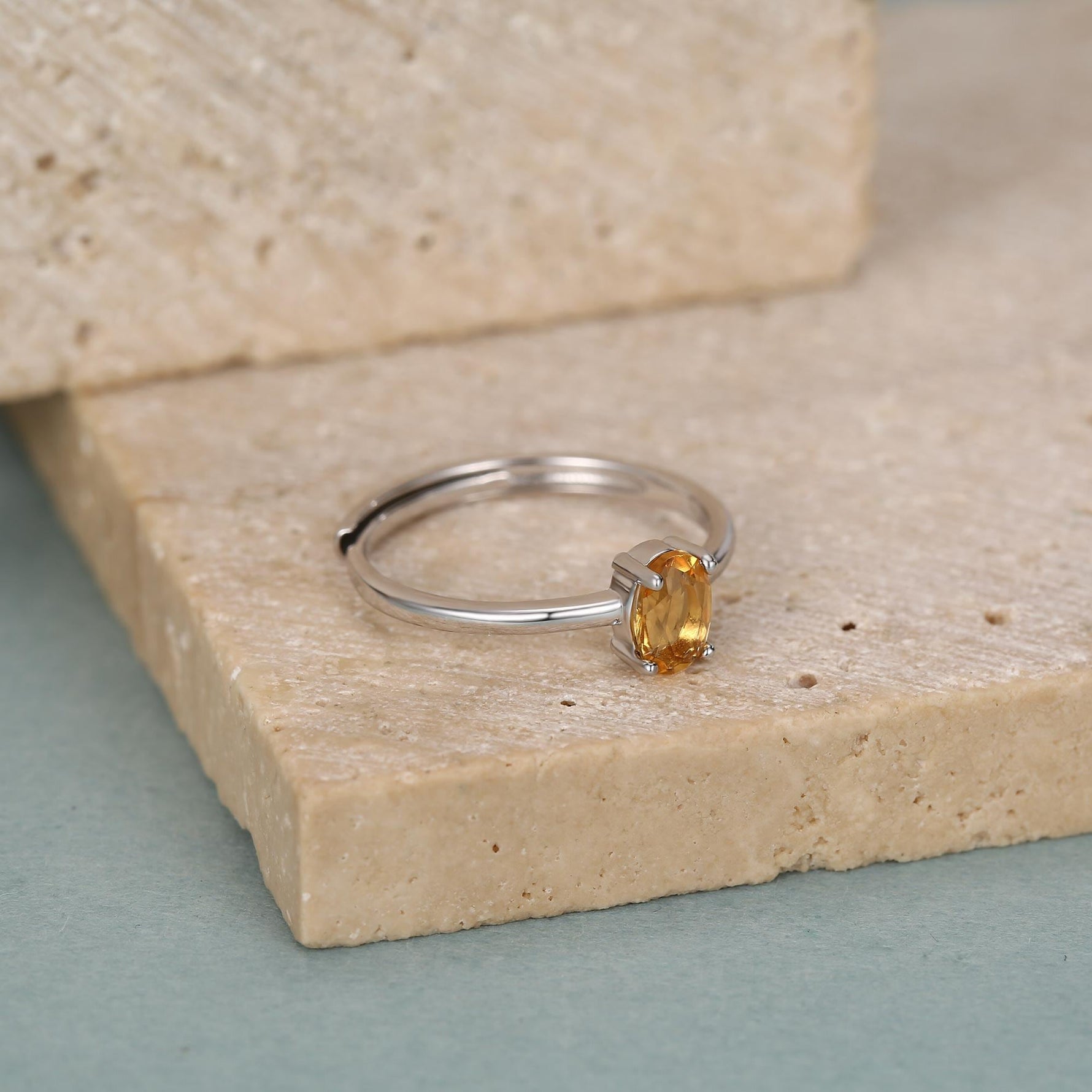 Natural Citrine Oval Ring in Sterling Silver, 4x6mm, Prong Set Oval Cut, Adjustable Size, Genuine Citrine Ring, November Birthstone